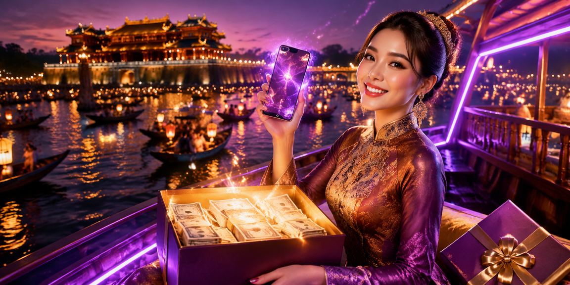 Người dùng chơi casino di động trong không gian neon tại Huế